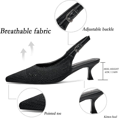 Size 9 Cozivwaiy Black Mesh Kitten Heel for Women Slingbanck Business Shoes Pointed Closed Toe Elagant Office Pumps Comfortable Low Heels