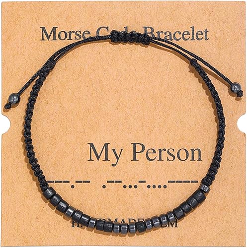 TESTRYE Morse Code Bracelets for Men Women,Morse Code Bracelets with Adjustable String,Inspirational Gifts Bracelets for Men Friends Women