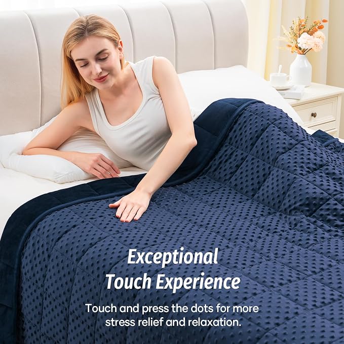 Minky Dot Weighted Blanket for Adults Twin Size 20 lb, Soft Heavy Blanket for Stress Relief and Sleep Promotion, Breathable Blanket for All-Season with Glass Beads, Navy Blue 60 x 80 inches