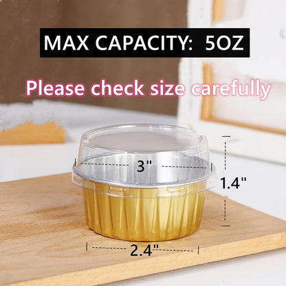 100 Pack Disposable Ramekins, No Lids Included, 5oz Golden Mini Cupcake Tins, Aluminium Foil Baking Cups for Muffin Tart Pie Tin Pan Holder for Party Favor Birthday Wedding (No Lids Included)