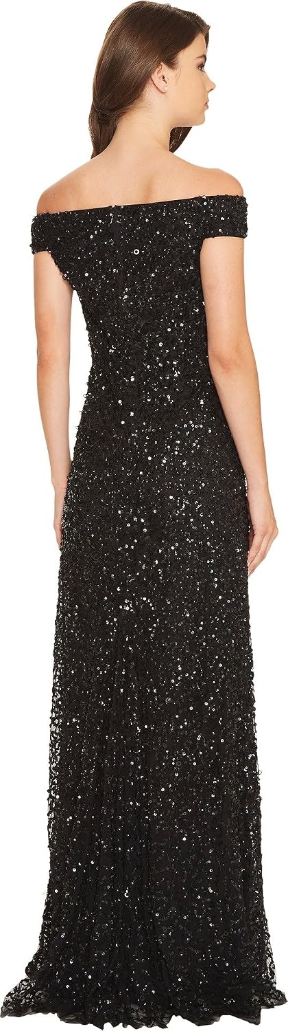 Adrianna Papell Women's Off The Shoulder Crunchy Bead Gown.