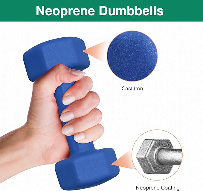Dumbbell Hand Weight Pairs – Neoprene Dumbbell Exercise & Fitness For Home Gym Equipment and Adjustable Dumbbell Sets–Non-Slip, Color Coded Hex Shaped Free Weights For Women,Men 2LB 3LB 5LB 8LB 10LB Pounds