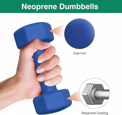 Dumbbell Hand Weight Pairs – Neoprene Dumbbell Exercise & Fitness For Home Gym Equipment and Adjustable Dumbbell Sets–Non-Slip, Color Coded Hex Shaped Free Weights For Women,Men 2LB 3LB 5LB 8LB 10LB Pounds