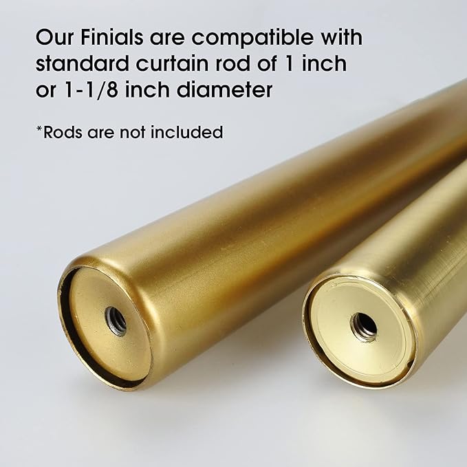 Decorative Curtain Rod Finials, Luxury Rhinestones Gold, Round,Set of 2, Compatible with 1 or 1-18 dia curtain rod, Standalone finial pair, Gold