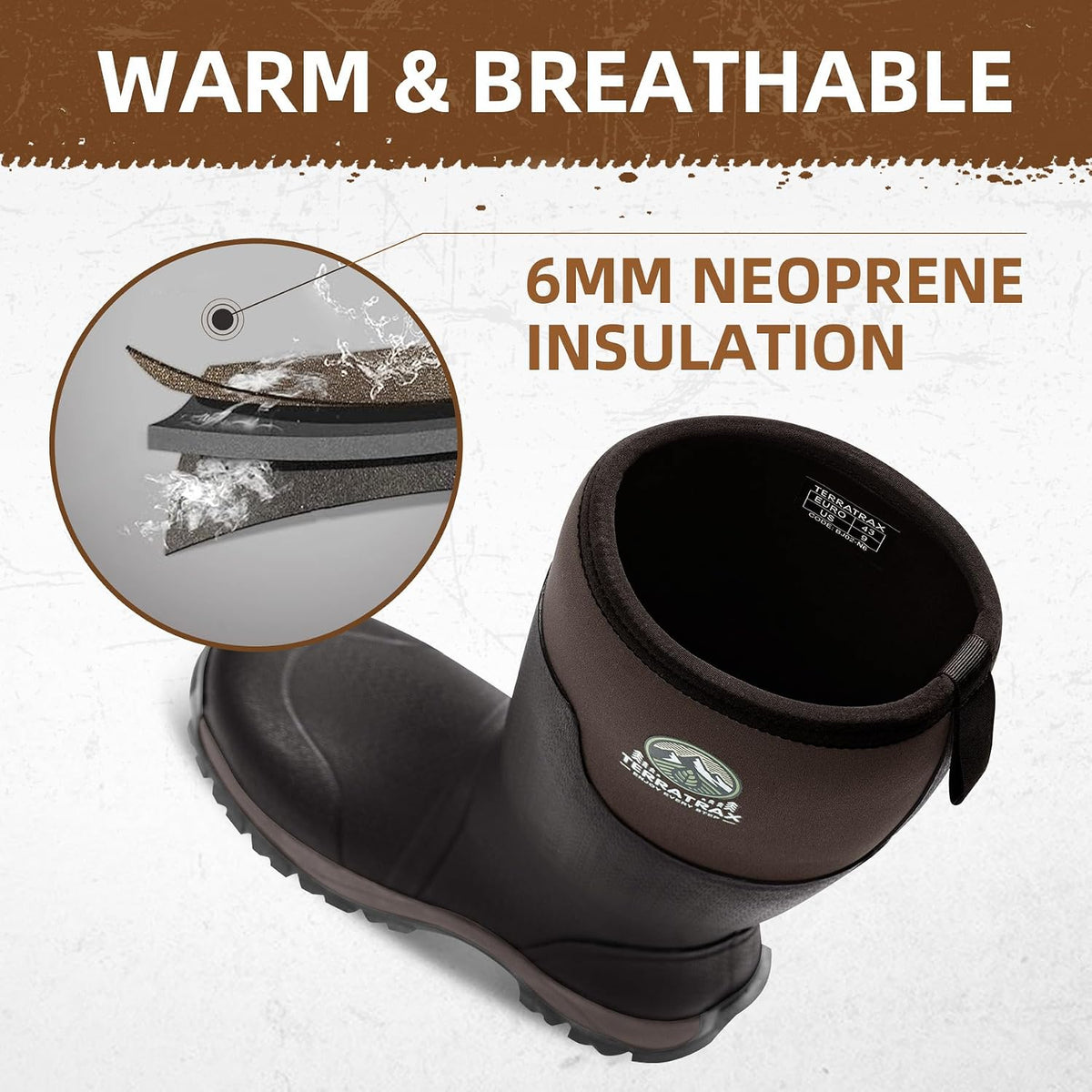 Men's Dual-Sole Waterproof Muck Boots - 6mm Neoprene Rubber Work Shoes for Spring Gardening, Farm & Wet Yard Chores (Anti-Fatigue Soft Toe)