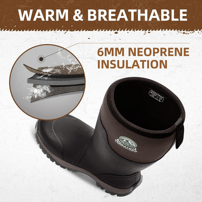 Men's Dual-Sole Waterproof Muck Boots - 6mm Neoprene Rubber Work Shoes for Spring Gardening, Farm & Wet Yard Chores (Anti-Fatigue Soft Toe)