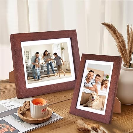 5x7 Oak Picture Frame with Mat for 4x6, Solid Wood Photo Frame for Wall or Tabletop Display, Unqiue Gift for Wedding Birthday Christmas (Brown, 1pc)