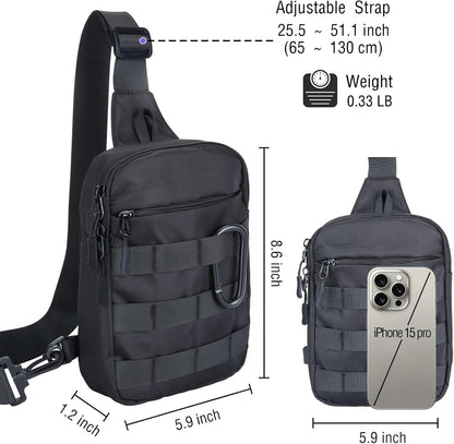 Small Sling Bag for Men Women, Tactical Bag Waterproof Dual Pocket Mini Chest Crossbody Bag Shoulder Bag for Travel Work Sport