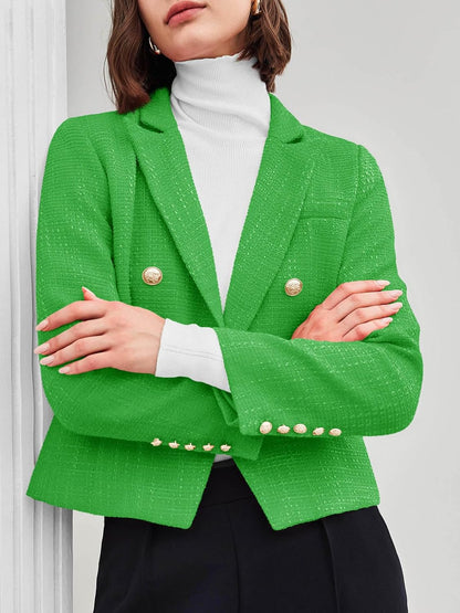 Cicy Bell Women Cropped Tweed Blazer Jackets Lapel Open Front Long Sleeve Business Suit Jackets with Pocket