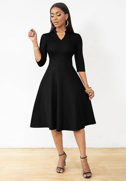 Versatile, stretchy, high-quality dress with flattering, comfortable fit; suitable for work, church, and various occasions.