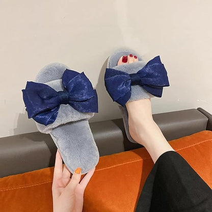 Women's Fuzzy Slippers Butterfly Dewy Toe Indoor Slippers Plush Girl Cute Bedroom Home Shoes and Comfortable