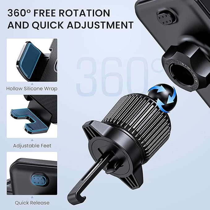 Car Vent Phone Mount for Car Military-Grade Hook Clip Phone Stand for Car Thick Cases Friendly Air Vent Clip Cell Phone Holder for Smartphone, iPhone, Automobile Cradles Universal