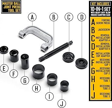 Ball Joint Press  U Joint Removal Tool Kit, Universal 4x4 Adapters Compatible with Cars, Trucks, SUVs, 10PCS