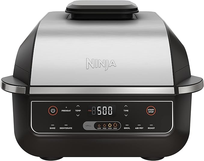 Ninja EG201 Foodi 6-in-1 Indoor Grill with Air Fry, Roast, Bake, Broil,  Dehydrate, 2nd Generation, Dishwasher Safe, BlackSilver