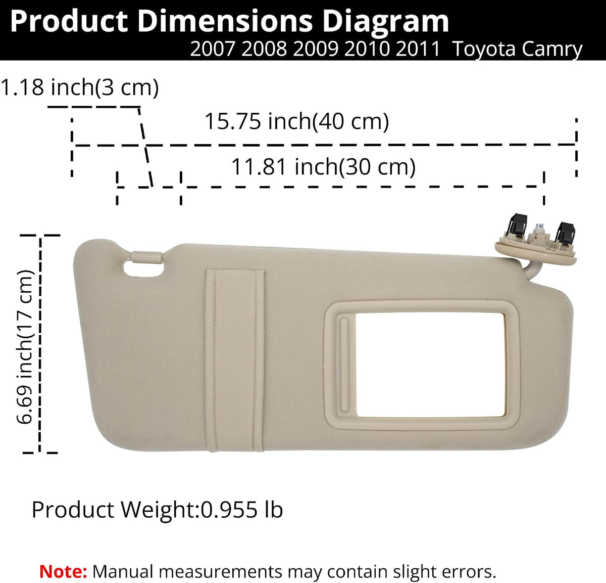 Sun Visor Fit for 2007-2011 Toyota Camry Right Passenger Side W/O Light Color: Beige,Replace# 74310-06750-E0