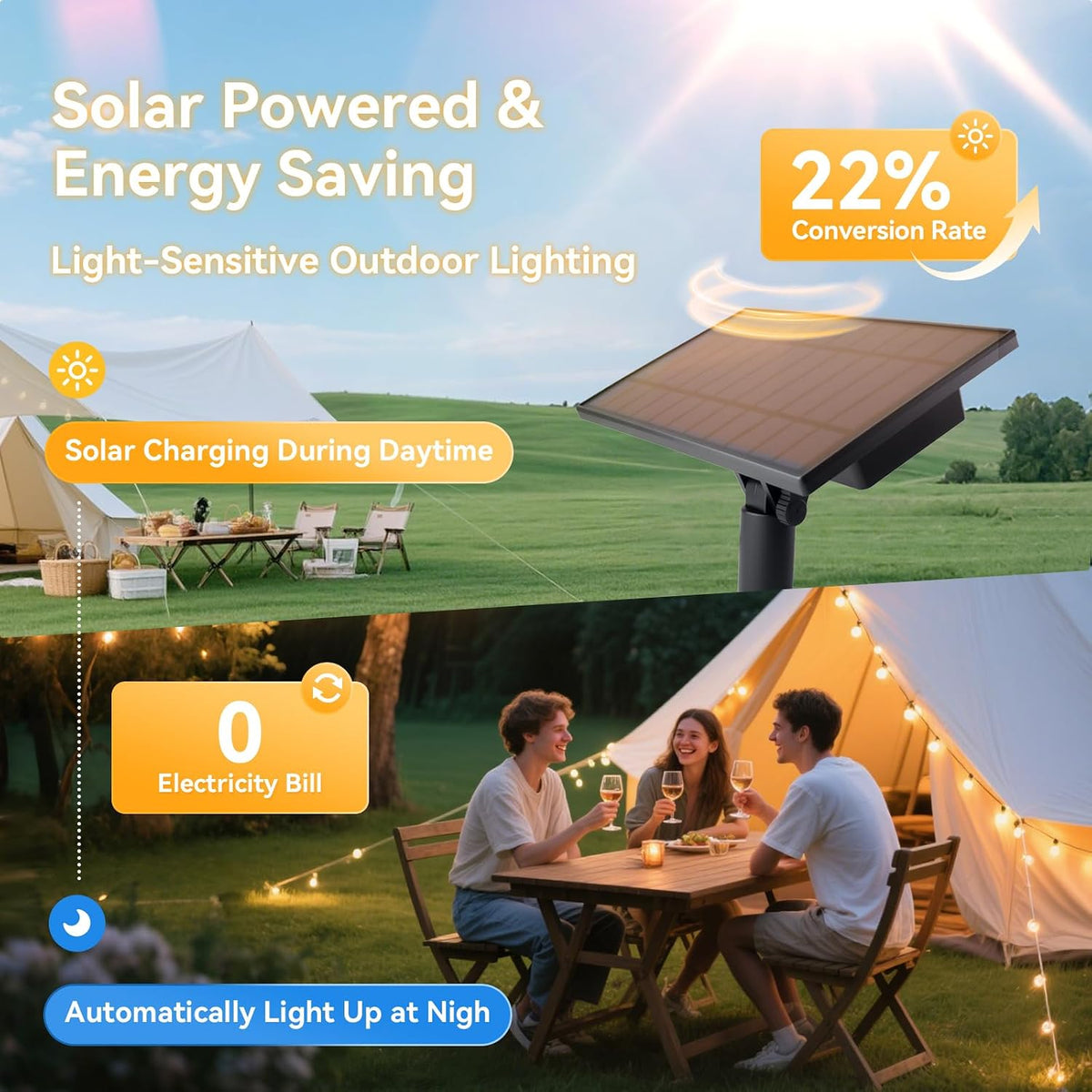 HJQ 60FT Solar String Lights Outdoor Waterproof, Solar Powered Patio Lights with Remote & USB Port, 20+1 LED Shatterproof Bulbs, 3 Modes, Dimmable Solar Hanging Lighting for Yard Garden Party