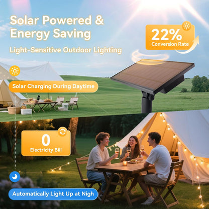 HJQ 60FT Solar String Lights Outdoor Waterproof, Solar Powered Patio Lights with Remote & USB Port, 20+1 LED Shatterproof Bulbs, 3 Modes, Dimmable Solar Hanging Lighting for Yard Garden Party