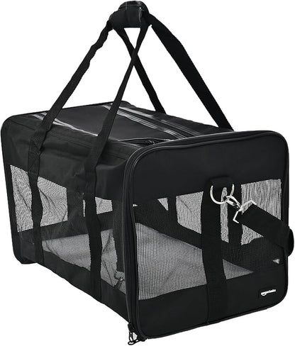Basics Soft-Sided Mesh Pet Travel Carrier for Dog, Cat, up to 16 pounds, 16.5" L x 10.6" W x 11" H, Black