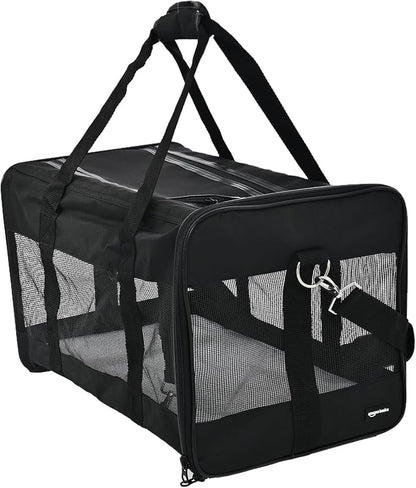 Basics Airline Approved Soft-Sided Mesh Pet Travel Carrier with Shoulder Strap, Portable, Washable Removable Fleece Pad for Dog, Cat, up to 16 pounds, 16.5" L x 10.6" W x 11" H, Black