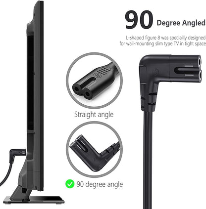 TV power cable compatible with Samsung TV, 6ft 90 degree Ancable at 2-pin angle, C7 TV cable compatible with Samsung LG, TCL, Sony, Appletv, Insignia, Sharp, Toshiba