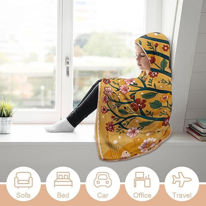 Wearable Blanket Hoodie Yellow Orange Tree of Life Plush Wrap Throws Blanket Poncho Blanket for Women And Men