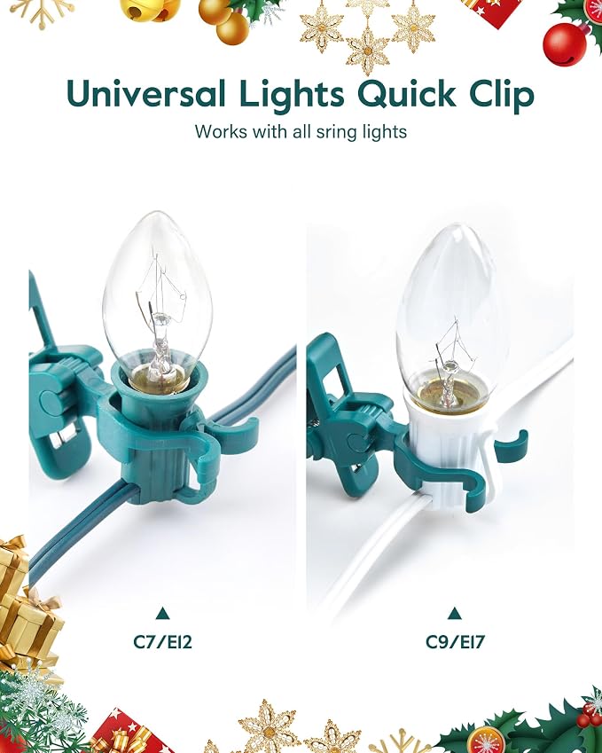 Christmas Light Clips, 14 Count Universal Spring Clips for C7 C9 Lights