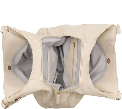 Lightweight 3 Compartment Faux Leather Medium Hobo Bag
