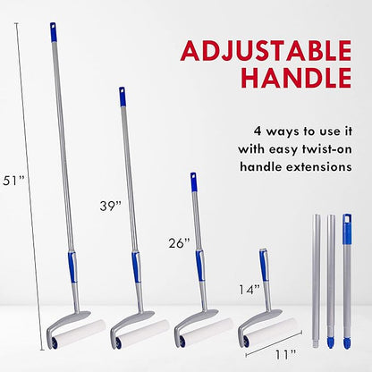 extendable Long Lint Roller 12-51 Inches Pet Hair Remover - Includes 2 Refills 180 Sheets