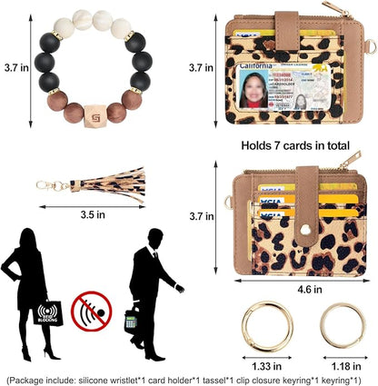 COOLANS Silicone Bracelet Wristlet Wallet Credit Card Holder RFID,ID Window,Key Ring Tassel,Slim Wallet Women Keychain Purse