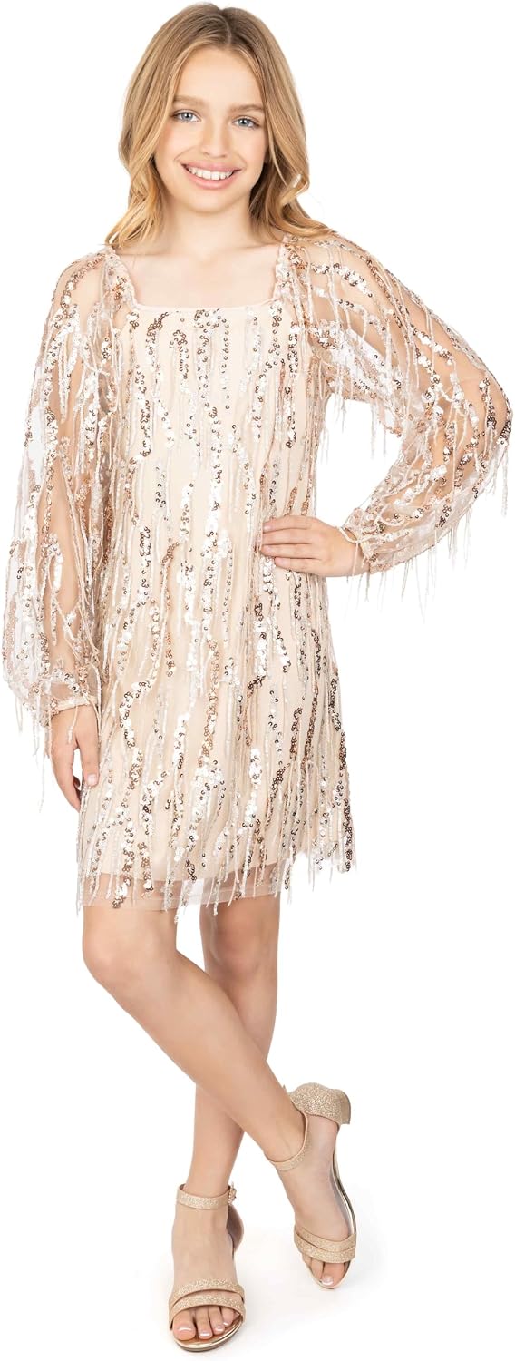Speechless Girls' Long Sleeve A-line Sequined Party Dress