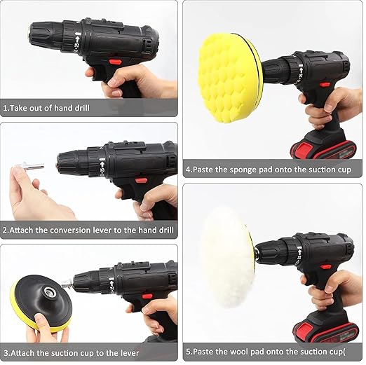 5 Inch Car Polishing Pads for Drill 125mm Buffing Kit with M14 Drill Adapter and Woolen Waxing Polishing Pads for Car Cleaning