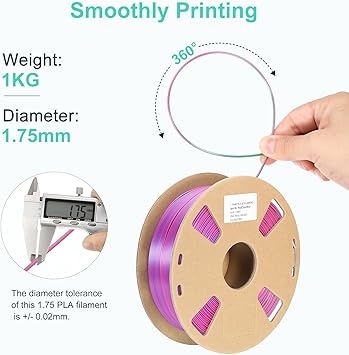 PATIKIL 3D Printer Filament, 1.75m 1KG, Tri-Colors Red Blue Green Changing PLA Filament Silk Magic PLA Filament 1.75 -0.02mm 1kg2.2lbs