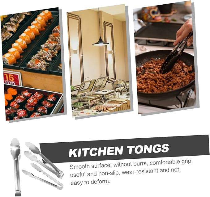 BESTYASH 304 Stainless Steel Food Tongs Set of 2 Heavy Duty Kitchen Tongs for Grilling Baking and Buffet Service for Cooking BBQ and Serving Steak