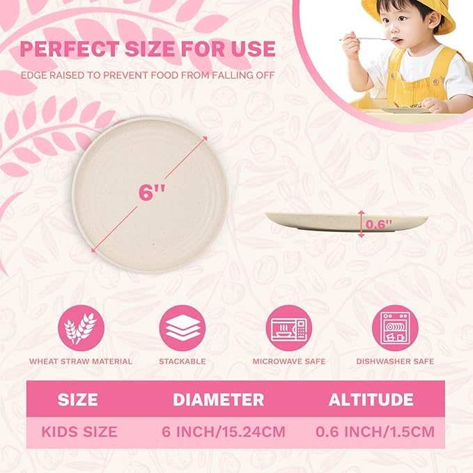 Homienly Plates Set of 8, Wheat Straw Plates, 6Inch Lightweight Unbreakable Dinner Dishes Plates, Mini Dessert Plates, Kids Plates for Snack, Cake - Beige
