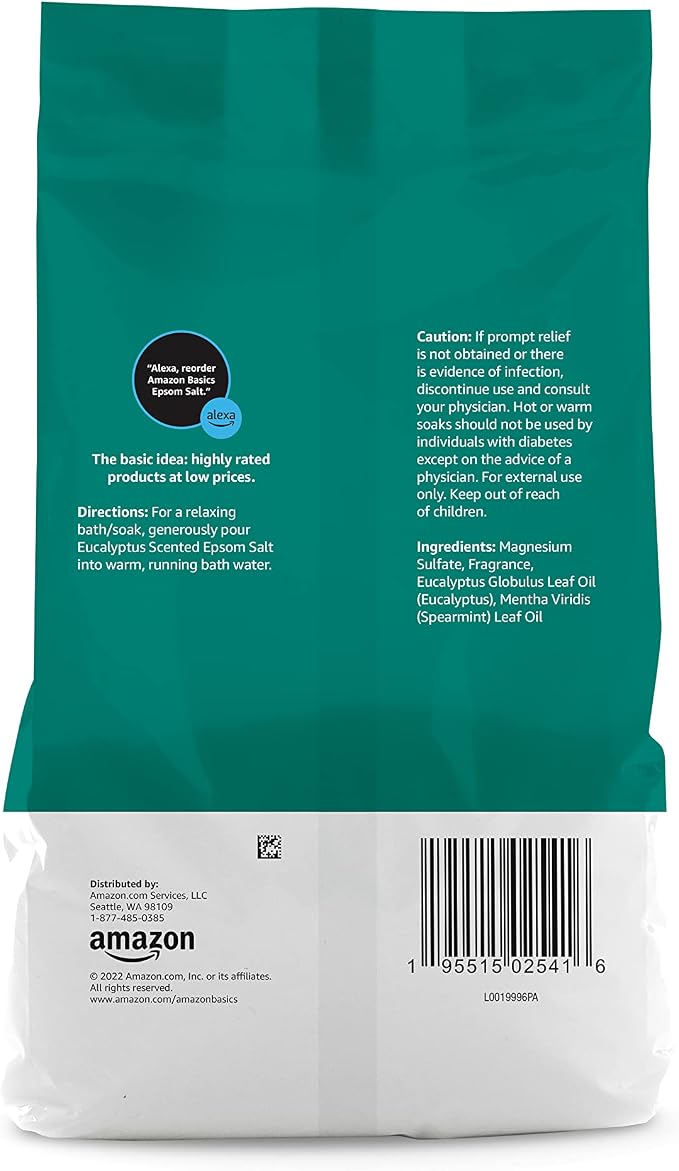 Amazon Basics Epsom Salt Soaking Aid, Eucalyptus Scented, 3 Pound