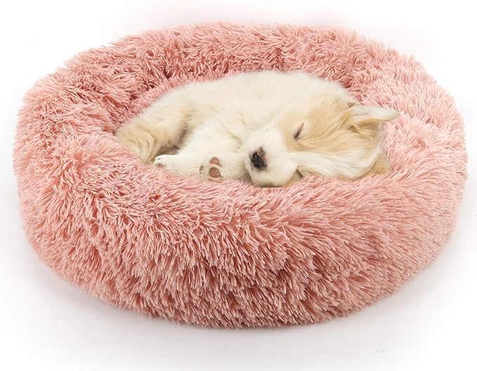 NOYAL Calming Dog Bed Donut Anti Anxiety Fluffy Dog Bed for Small Medium Dog and Cat