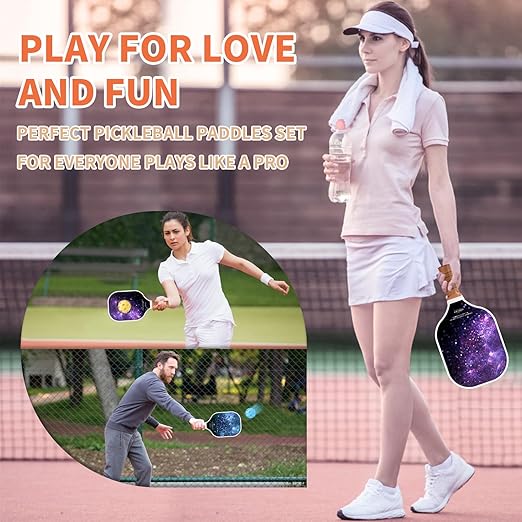 Pickleball Paddles Set of 2 Super Value Set with 2 Pickleball Fiberglass Rackets 4 Balls 2 Pickleball Grip Tapes 2 Sports Towels 1 Pickleball Bag Outdoor Gift for Beginners Family Friends