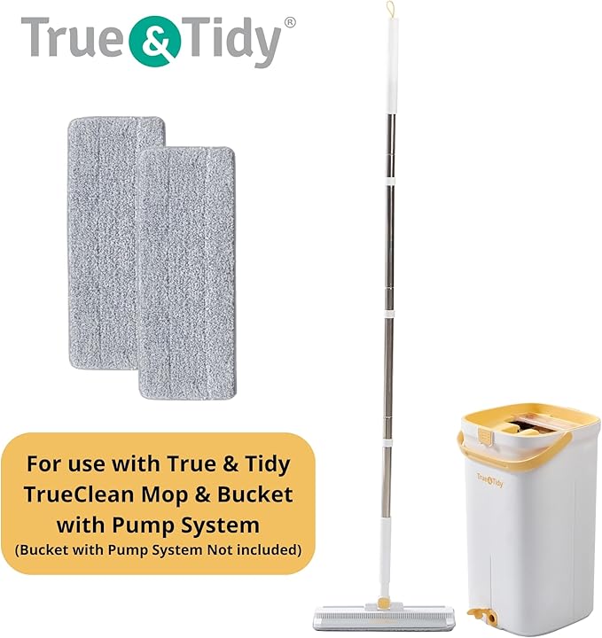 True  Tidy 4-pc Replacement Microfiber Mop Pad Set for BUCKET-900 TrueClean Mop and Bucket with Pump System, Machine Washable up to 100x, 13in x 5in