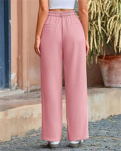 Women Wide Leg Dress Pants Striped Wide Leg Pants High Waisted Loose Fit Business Casual Work Trousers with Pockets