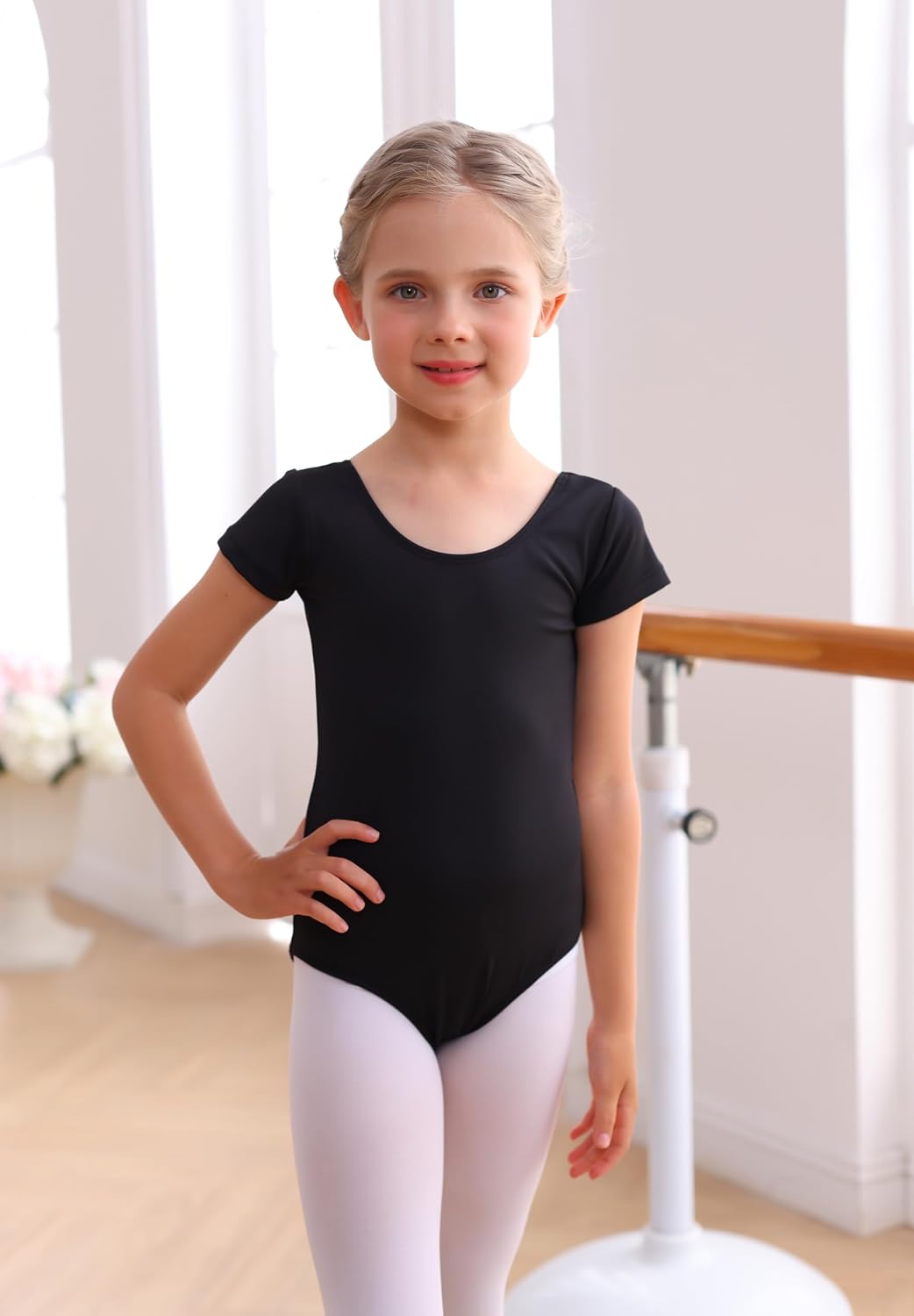 Mecceos Dance Ballet Leotards Basic Short Sleeve for Girls Toddler Gymnastics Outfit Bodysuit.