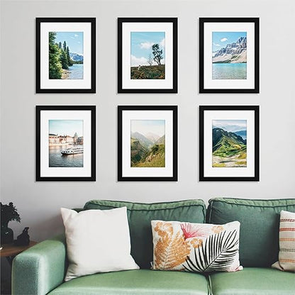 decorUhome 8.5x11 Picture Frame, Display Pictures 6x8 with Mat or 8.5x11 without Mat, Black Engineered Wood Photo Frame with Plexiglass for Wall & Tabletop Display, Picture Frames 8.5x11 Set of 4