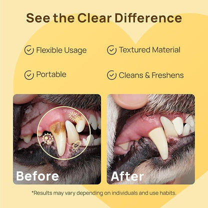 HICC PET Teeth Cleaning Wipes for Dogs  Cats, Remove Bad Breath by Removing Plaque and Tartar Buildup No-Rinse Dog Finger Toothbrush, Disposable Gentle Cleaning  Gum Care Pet Wipes, 50 Counts