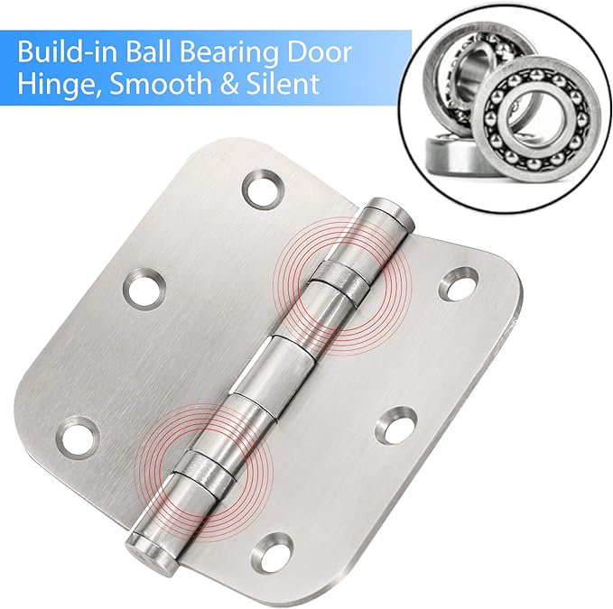 Stainless Steel Door Hinges, 3.5''X 3.5'' Ball Bearing Hinges, Commercial Grade Heavy Duty Hinges with 58 Inch Radius Corners, Door Interior Metal Hardwares, 3 Pack (Silver)