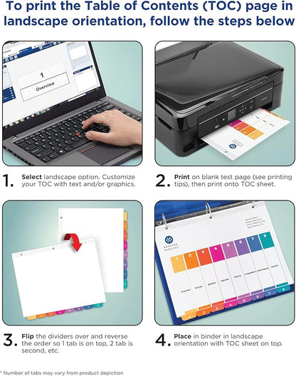 Avery 1-31 Tab Dividers for 3 Ring Binders, Customizable Table of Contents, Multicolor Tabs, 1 Set (11129)