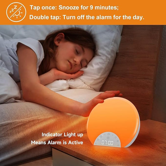 ANTDALIS Sunrise Alarm Clock Wake Up Light for Kids, Adults, Heavy Sleepers with Dual Alarms, Snooze, Sleep Aid with 7 Nature Sounds for Bedrooms with 8 Colors Night Light, FM Radio, Gift Ideas