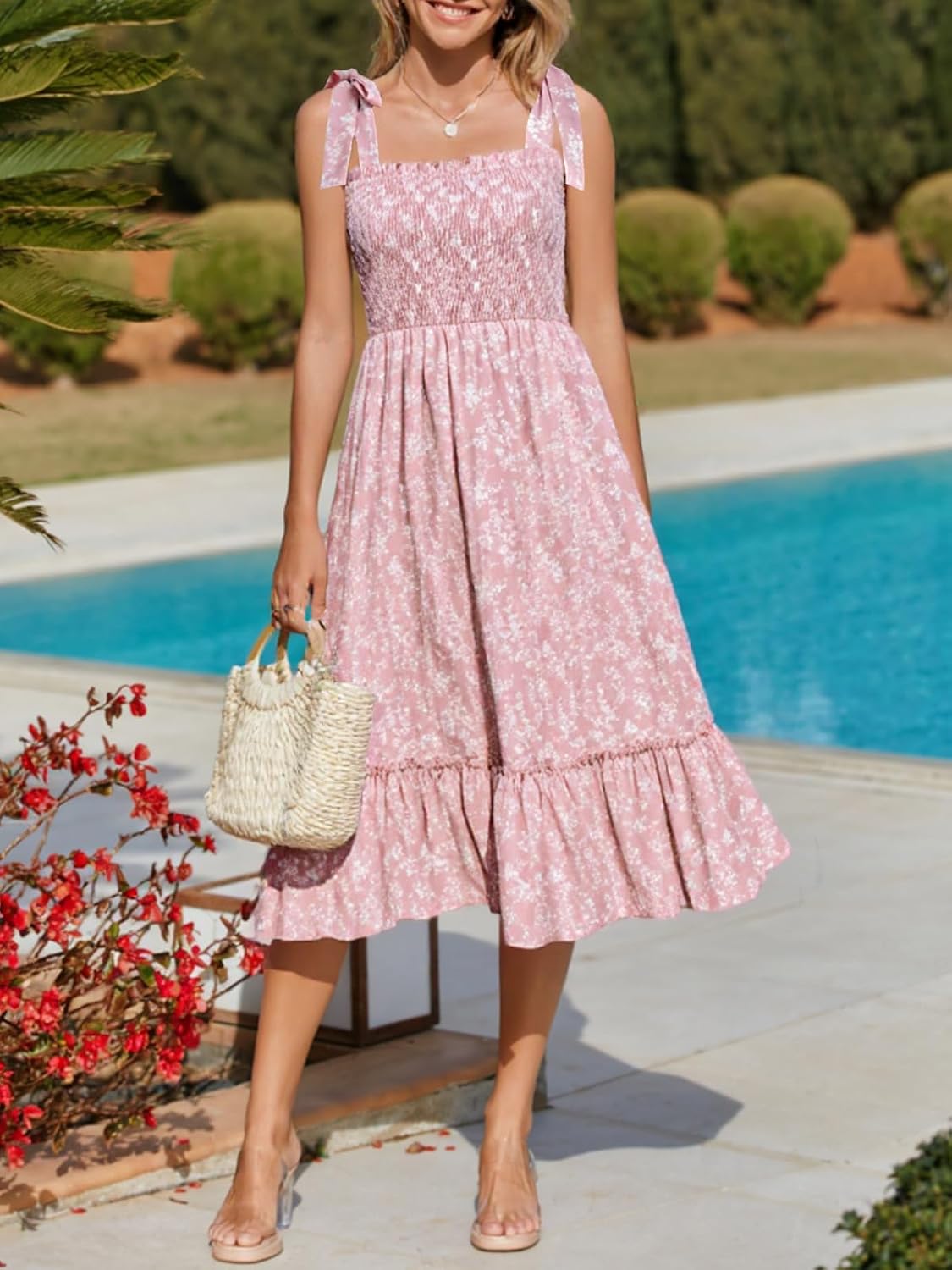 Imily Bela Womens Summer Floral Maxi Dress Boho Tie Strap Sleeveless Smocked A Line Beach Sundress Long Dresses
