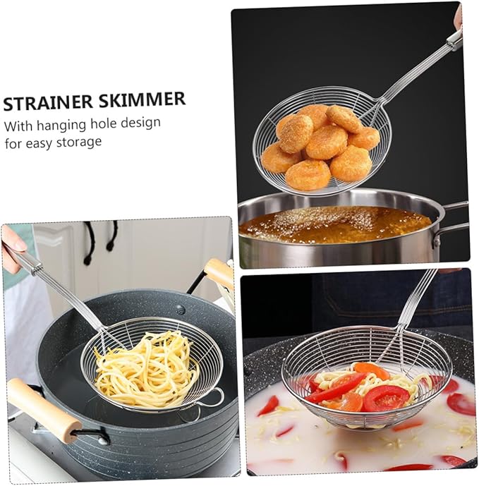 IMIKEYA 1pc Stainless Steel Wire Skimmer Strainer Spoon Fine Mesh Colander for Home Restaurant Use Heat Resistant Design Easy to Clean Store Dishwasher Safe Ergonomic Handle Hanging
