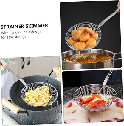 IMIKEYA 1pc Stainless Steel Wire Skimmer Strainer Spoon Fine Mesh Colander for Home Restaurant Use Heat Resistant Design Easy to Clean Store Dishwasher Safe Ergonomic Handle Hanging