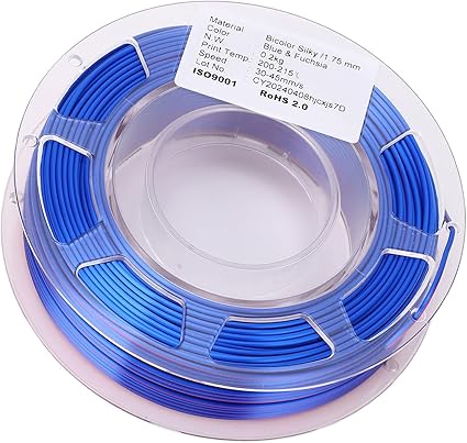 2 Color PLA Filament Glossy Blue and Purplish Red 1.75mm 200g Silk PLA 3D Printer 200-215C Printing Temperature PLA Material Smooth and Accurate Prints