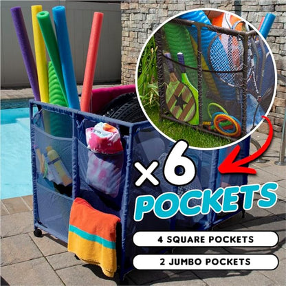 Essentially Yours Pool Noodles Holder, Toys, Floats, Balls and Floats Equipment Mesh Rolling Storage Organizer Bin, Extra-Large, (47.2" W x 30.2" L x 34" H), Blue Style 455119